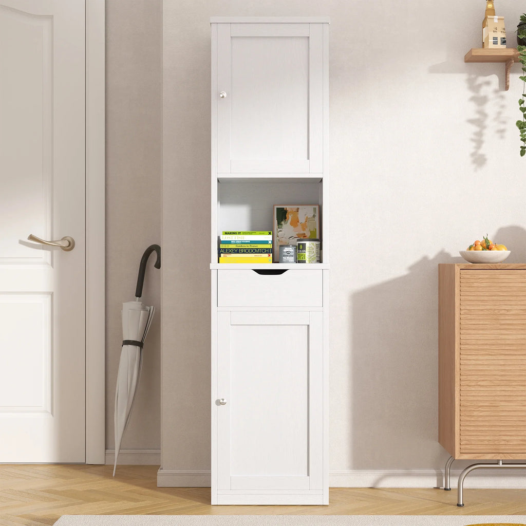 Walsunny Bathroom Storage Cabinet 64" Tall Wooden Kitchen Cupboard Pantry Cabinet with Doors Shelves Drawer Black