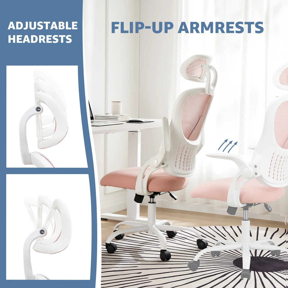 Dovelina Ergonomic Office Chair with Headrest, Adjustable Task Chair with Flip-Up Armrests