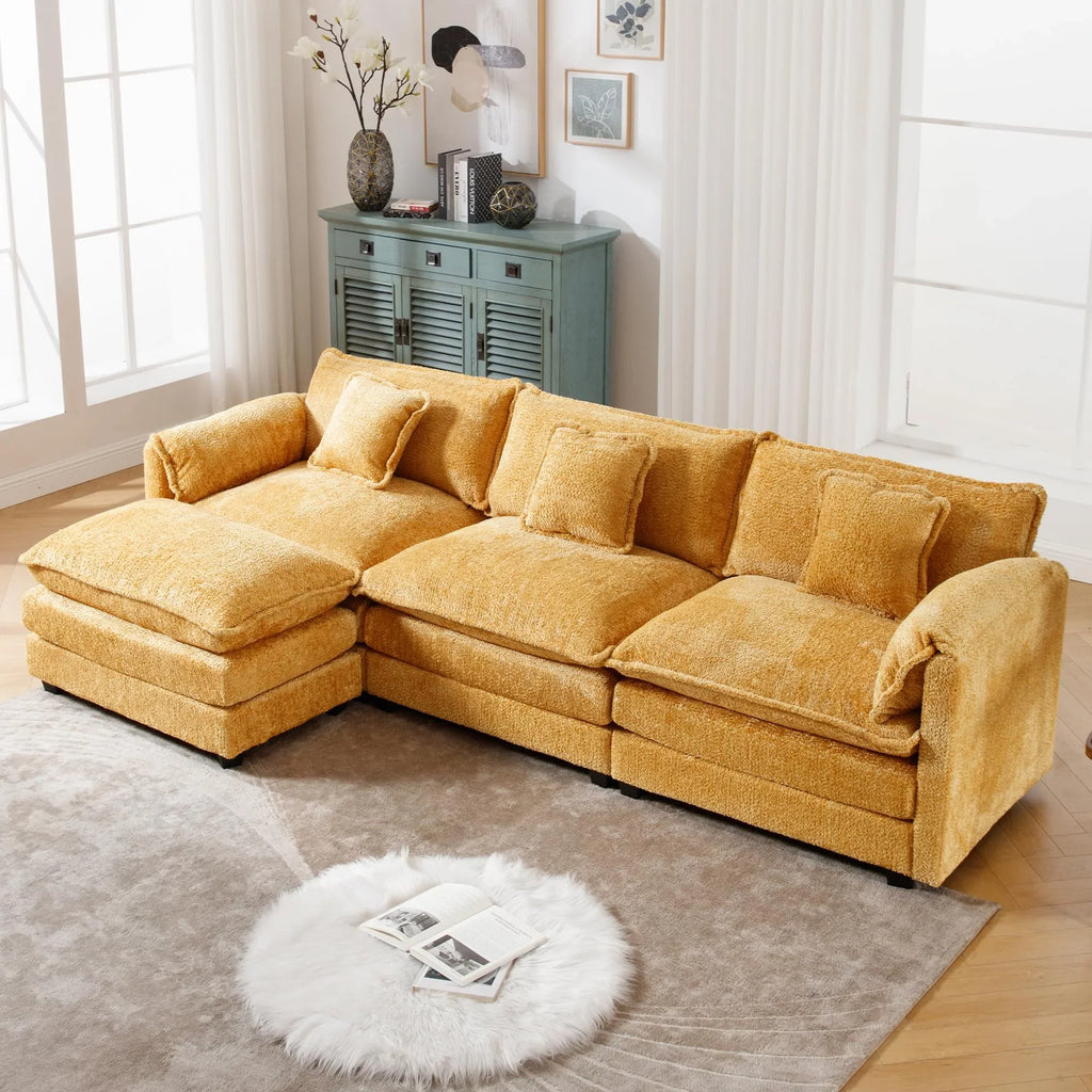 GNIXUU 112" Oversized Sectional Sofa Cloud Couch for Living Room, Modern Chenille L Shaped Couch, Comfy Boucle Modular Sofa Sleeper with Moveable Ottoman & Memory Foam (Green)