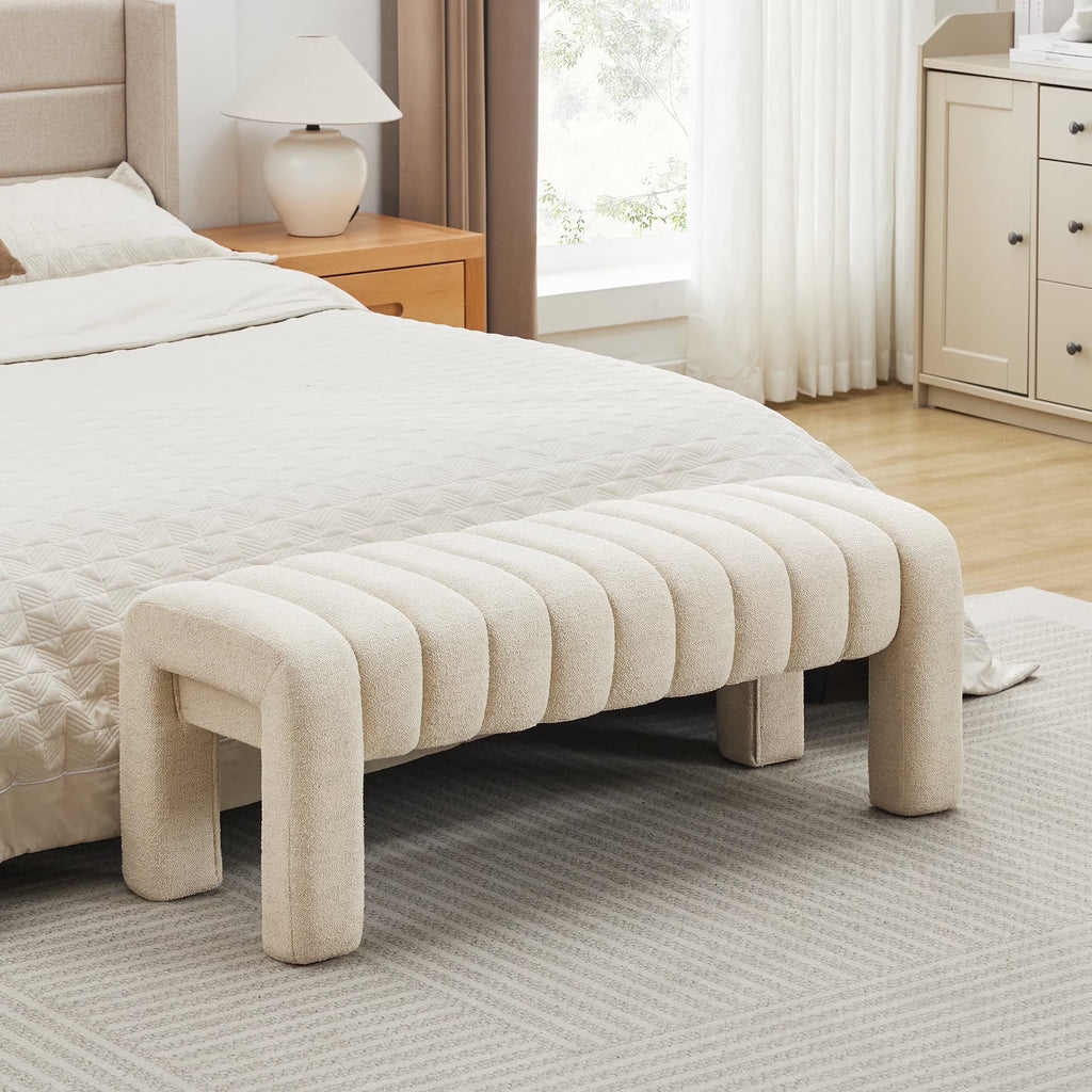 Zesthouse 63" End of Bed Bench, Linen Tufted Upholstered Ottoman Bench with Padded Seat and Solid Wood Leg, Modern Entryway Bench for Bedroom, Living Room, Beige