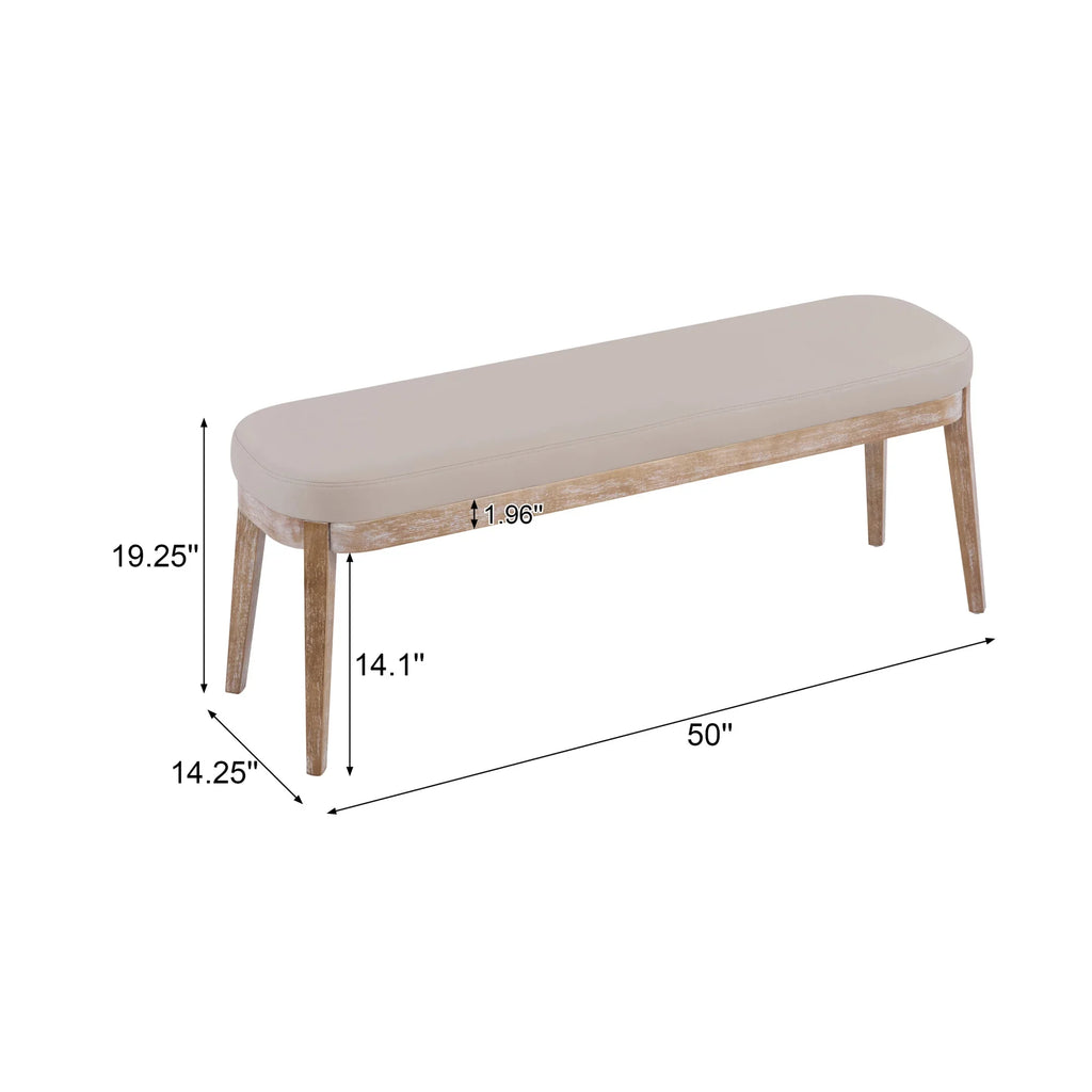 Eleanor Mid-century Upholstered Dining Bench, Entryway Bench with Solid Wood Frame, Beige