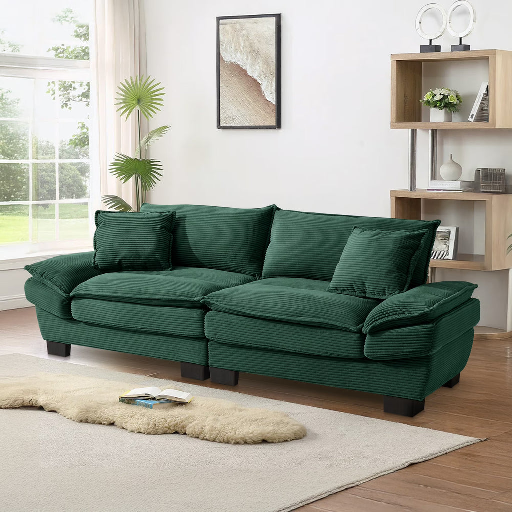Dinosisco 84"L Deep Seat Sofa, Corduroy Upholstered Sleeper Couch for Living Room, Pink