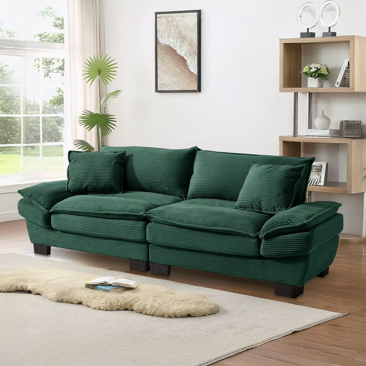 Dinosisco 84"L Deep Seat Sofa, Corduroy Upholstered Sleeper Couch for Living Room, Pink