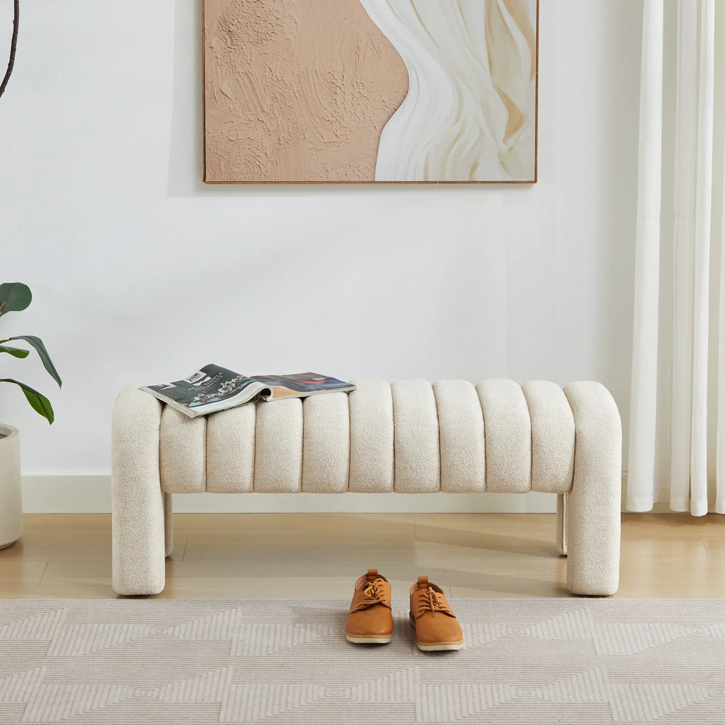 Zesthouse 63" End of Bed Bench, Linen Tufted Upholstered Ottoman Bench with Padded Seat and Solid Wood Leg, Modern Entryway Bench for Bedroom, Living Room, Beige