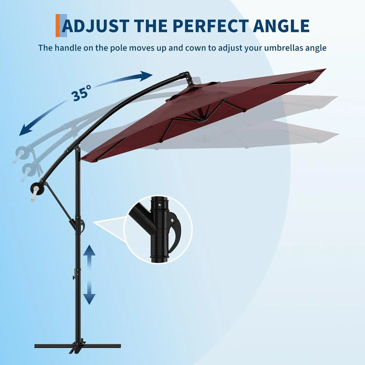 Emorefun Cantilever Umbrella, 10ft Heavy Duty Patio Umbrella with Easy Lift & Tilt Adjustment, Large Outdoor Umbrella for Deck Pool Garden Backyard, Navy Blue