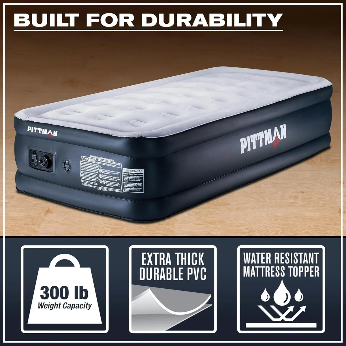 Pittman - Twin Air Mattress with Built-in Pump Raised 18" - Self Inflating Twin Air Bed