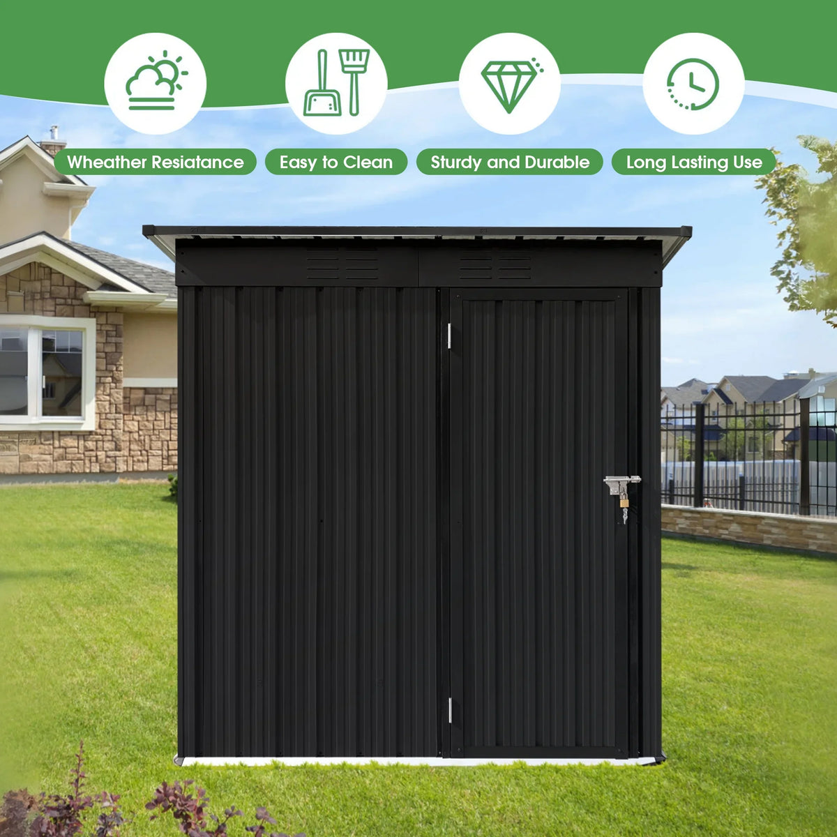 Aukfa Outdoor Storage Shed, 5 X 4 FT Metal Garden Shed, Waterproof Tool Shed for Backyard Patio, Brown