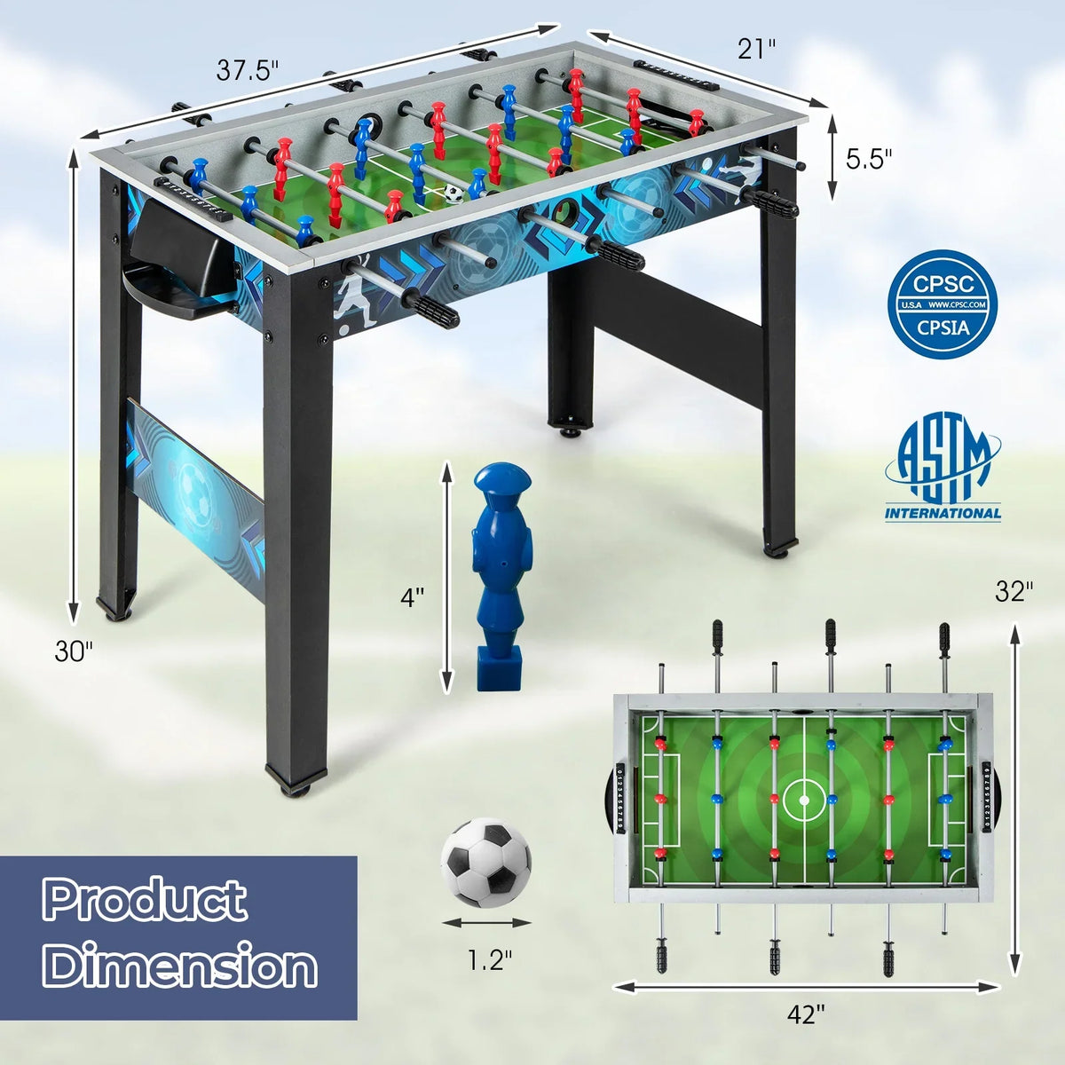 Costway Foosball Table Game Set with 2 Footballs, Black, 22.9 lb
