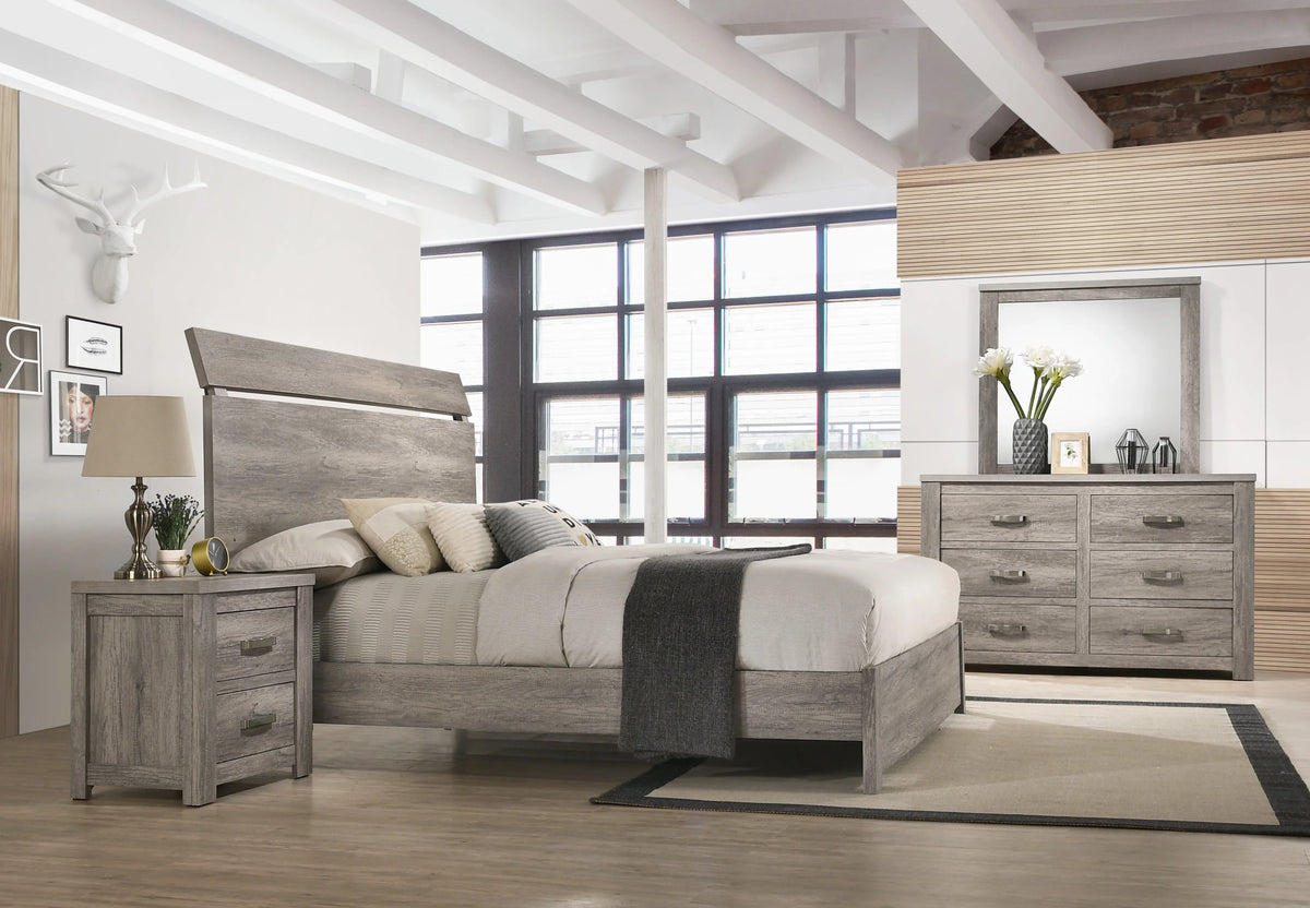Roundhill Furniture Floren Transitional Bedroom Set, 5 Piece, Weathered Gray Wood