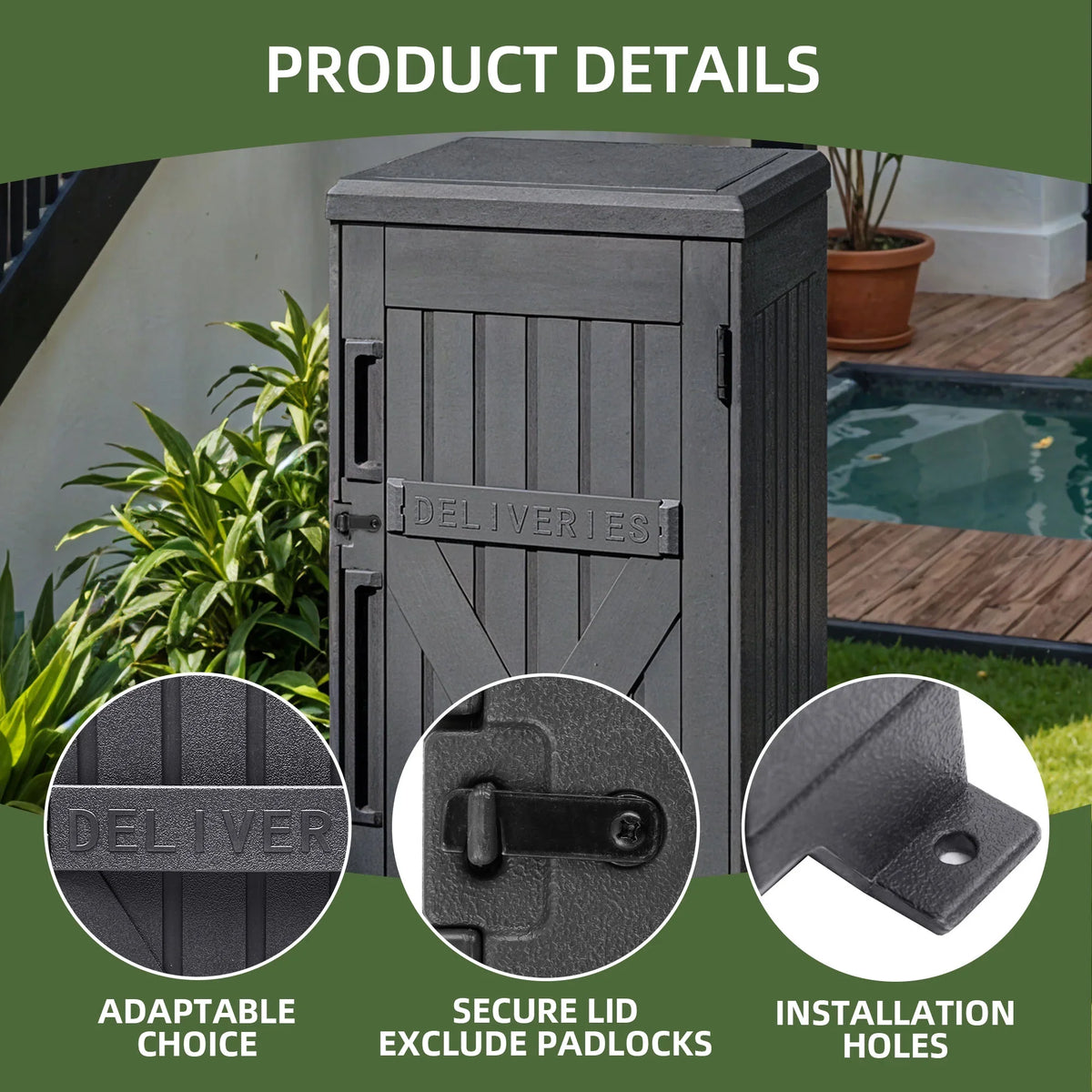 Uforic 60-Gallon Large Outdoor Package Delivery Storage Box, Double-Wall Resin Waterproof Deck Box for Porch or Curbside, Lockable, Brown