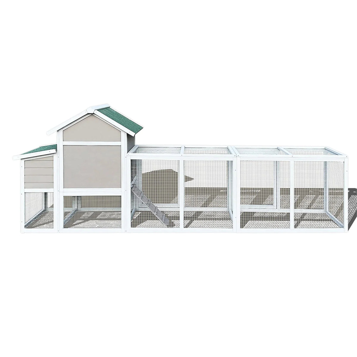 Pefilos 112" Large Outdoor Wooden Chicken Coop with Run, Slide-Out Tray, Rabbit Hutch Poultry Cage, Hen House with Nest Box, Gray