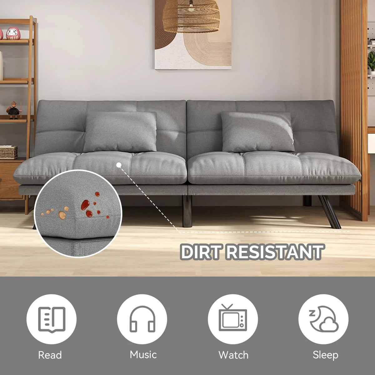 70"" Convertible Futon Sofa Bed Folding Bed Sleeper Couch for Living Room, Small Space or Office, Light Grey