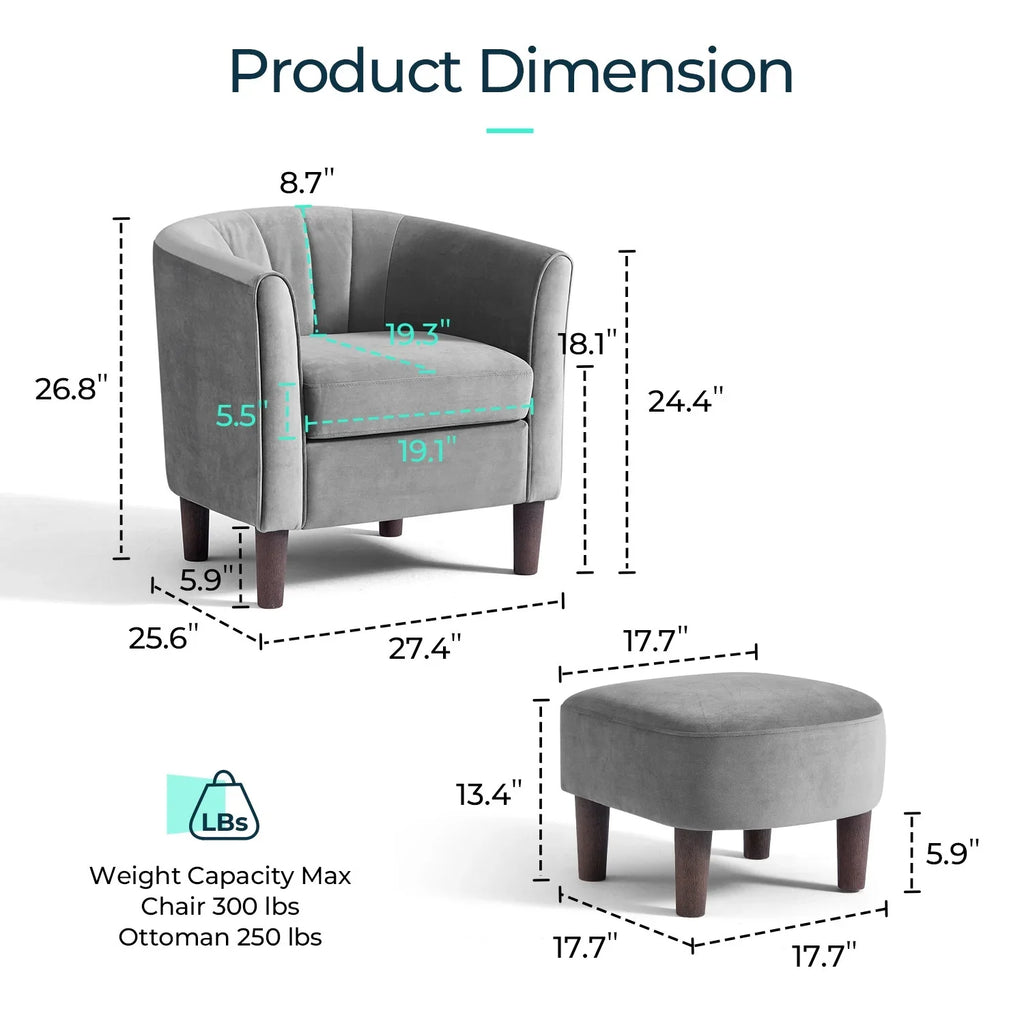 LINSY HOME Chenille Accent Chair with Ottoman for Living Room, Dark Gray