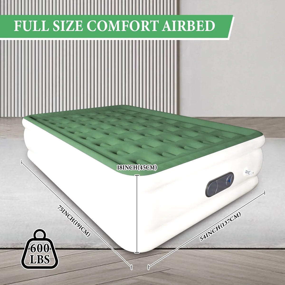 Full Size Air Mattress with Built in Pump,High Portable 18" Inflatable Mattress,Blow Up Mattress for Travel,Home and Guest(Parrot Green)