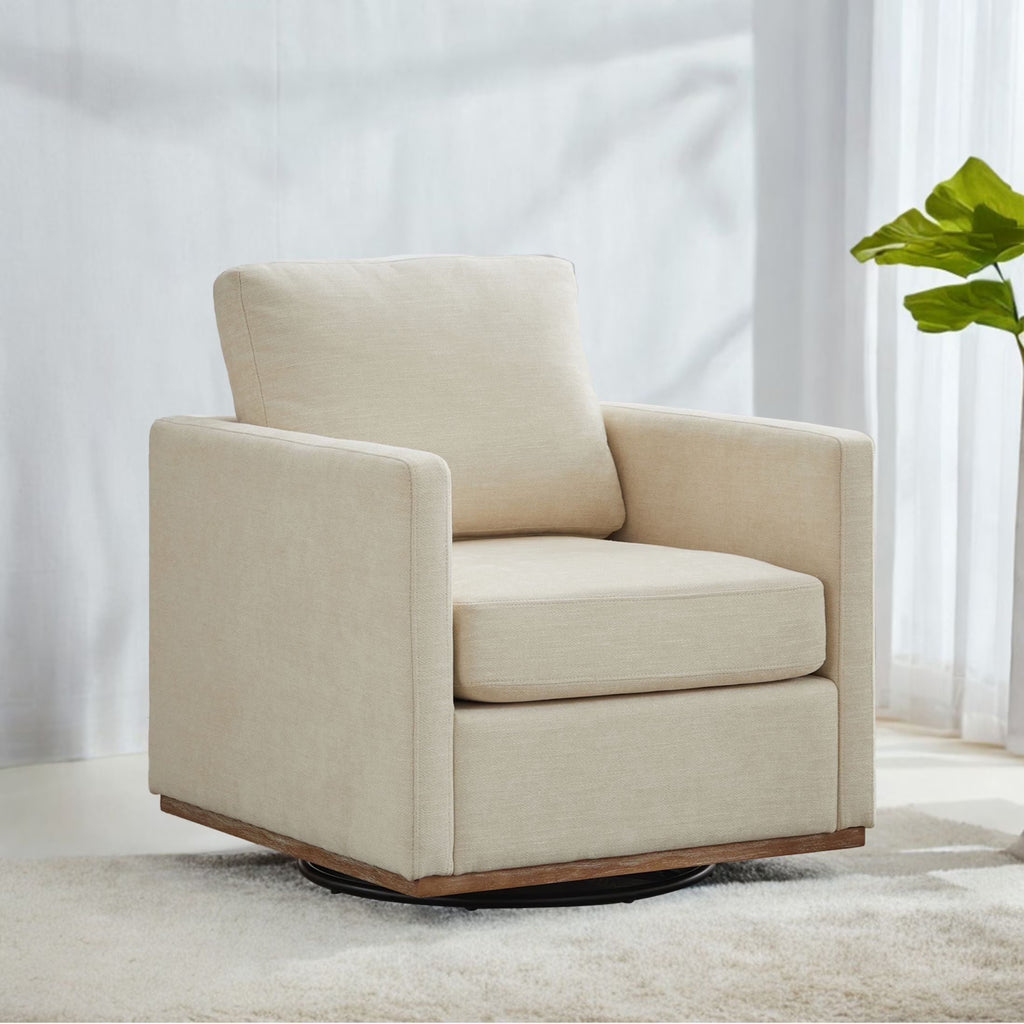 Swivel Accent Chair"360 Degree Square Swivel Chair for Living Room, Mid Century Modern Upholstered Swivel Barrel Chair,Comfy Sofa Armchairs for Bedroom,Nursery,Chenille(Beige)
