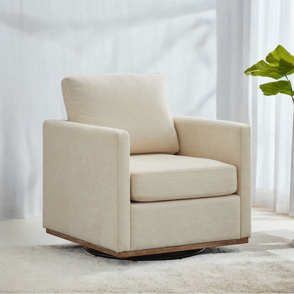 Swivel Accent Chair"360 Degree Square Swivel Chair for Living Room, Mid Century Modern Upholstered Swivel Barrel Chair,Comfy Sofa Armchairs for Bedroom,Nursery,Chenille(Beige)