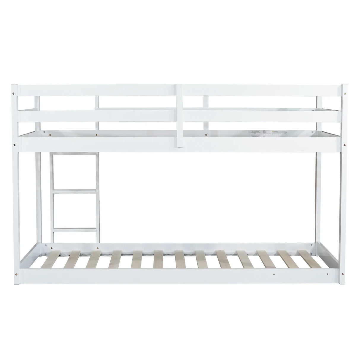 Twin Over Twin Floor Bunk Bed, UHOMEPRO Solid Wood Low Bunk Bed with Safety Rail, Ladder, Heavy Duty Bunk Beds, Space-Saving Bedroom Dorm Furniture, Gray