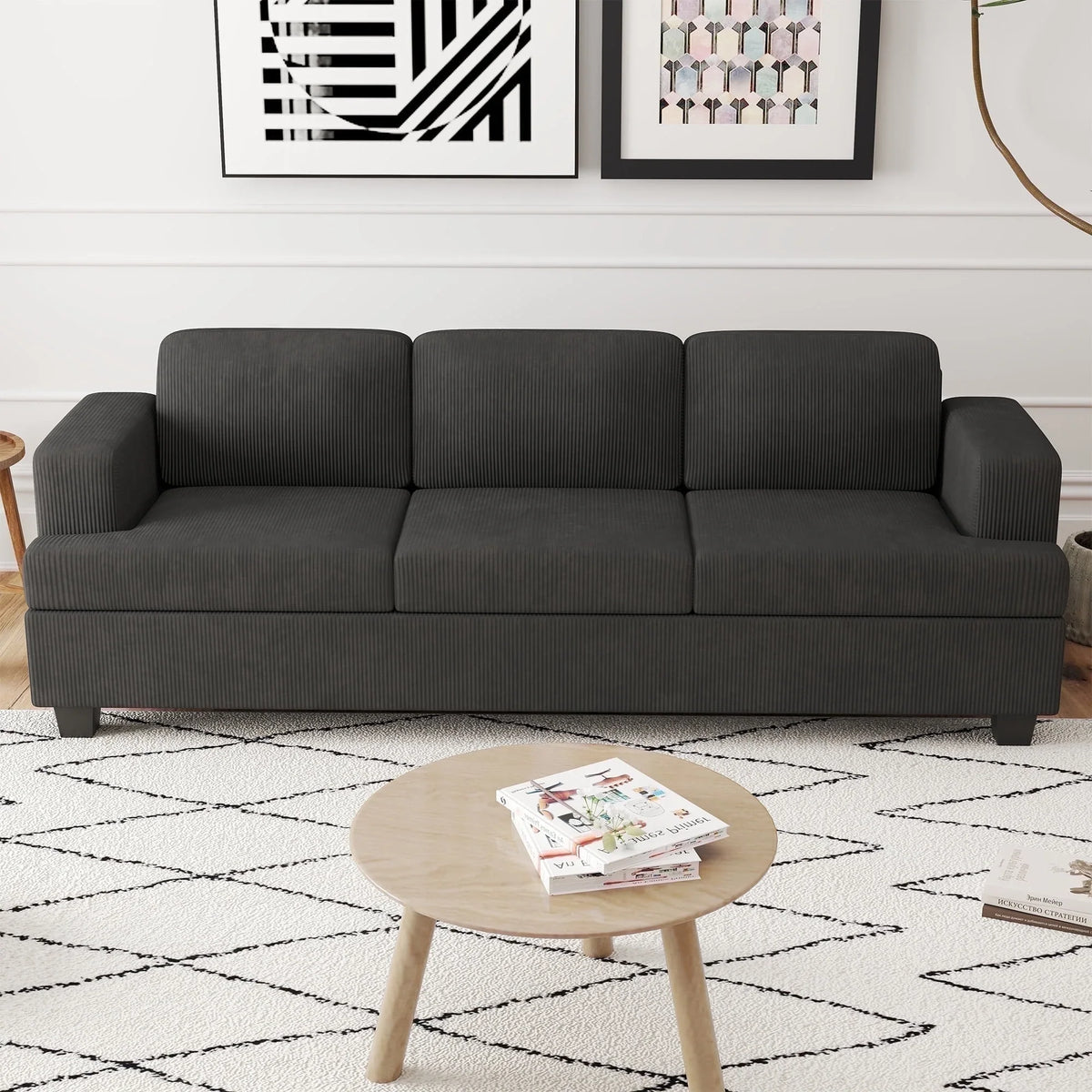 LUMIHO 89" Modern Corduroy Sofa,3 Seater Couches for Living Room, Bedroom,with Deep Seat,beige