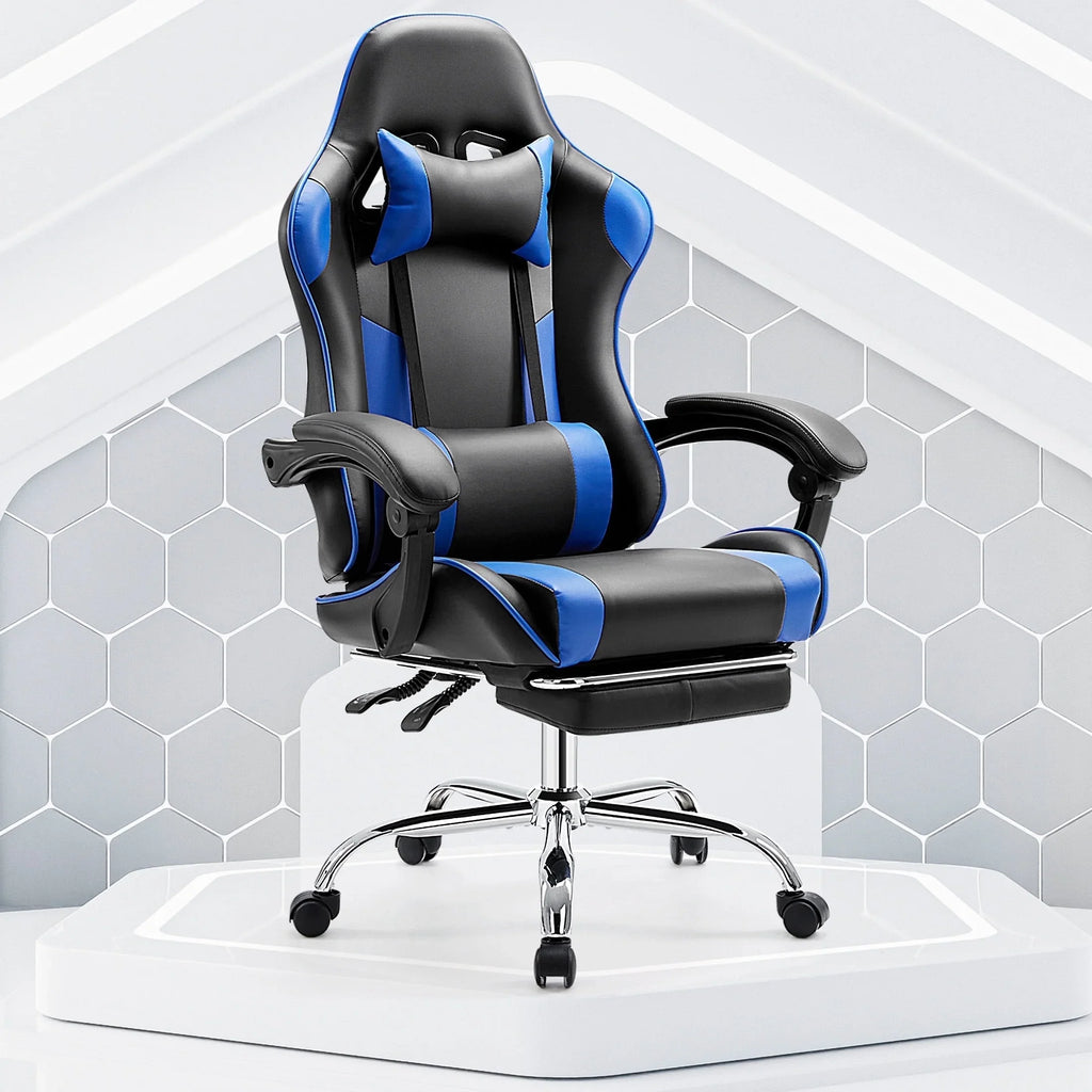 MCQ Ergonomic Swivel Gaming Chair with Headrest Lumbar Support for Home Office, Black and Grey