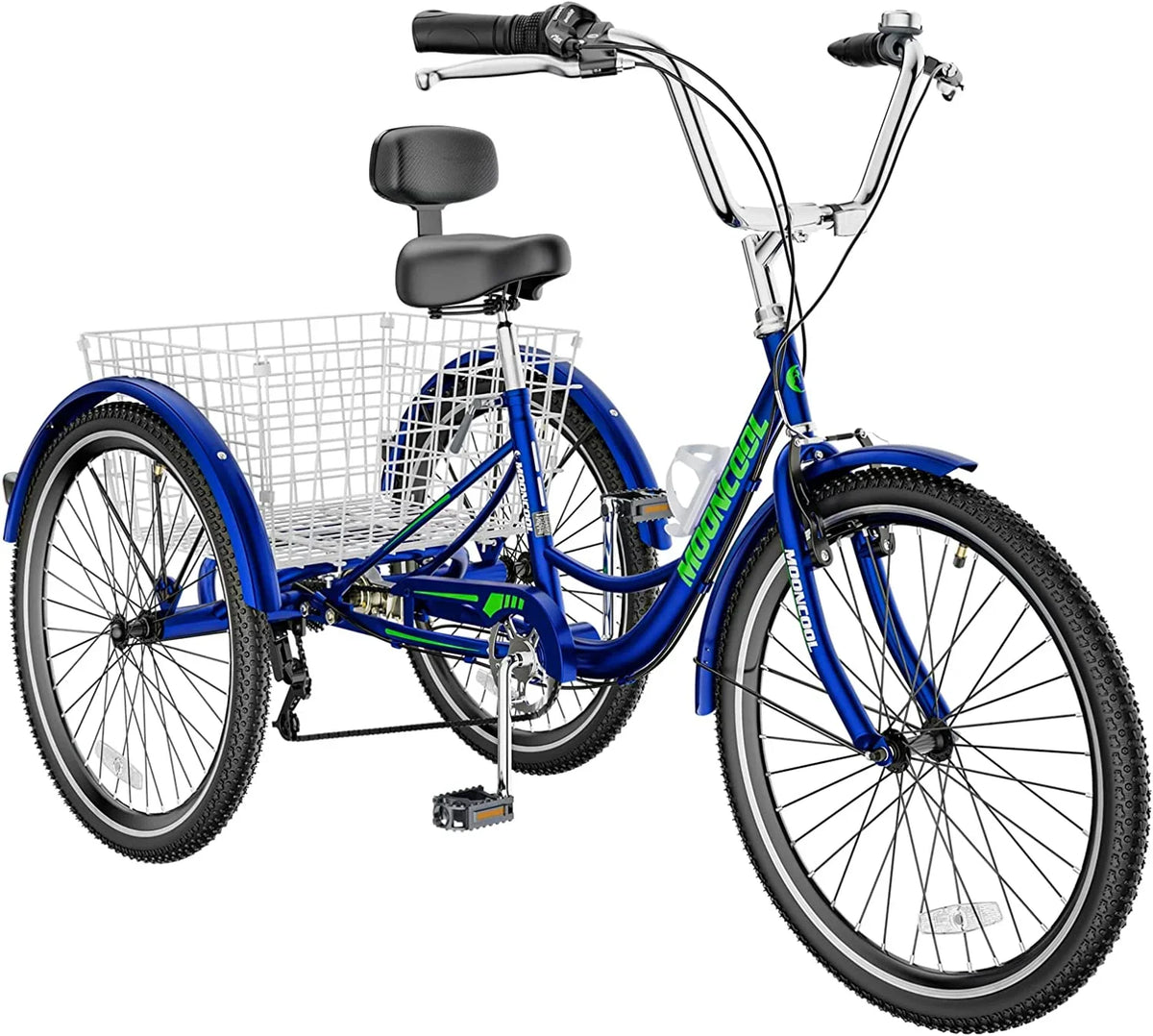MOONCOOL Adult Tricycles with Rear Basket & Inflator, 24 26 inch 7 Speed 3 Wheel Bikes, Three-Wheeled Bicycles Adult Trike with Backrest for Seniors, Women, Men