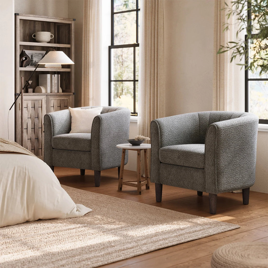 LINSY HOME Chenille Accent Chair with Ottoman for Living Room, Dark Gray
