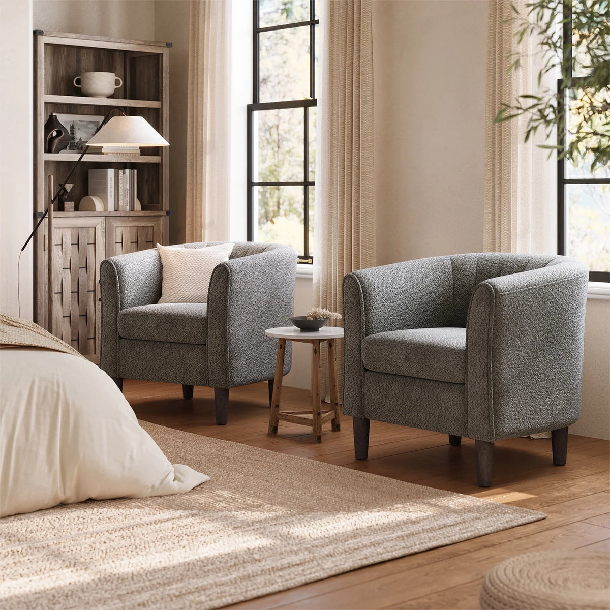 LINSY HOME Chenille Accent Chair with Ottoman for Living Room, Dark Gray