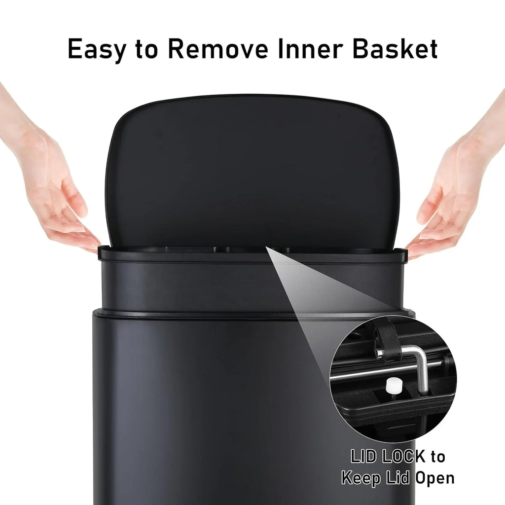 Arlopu Step Trash Can Combo Set, 13.2 Gallon & 1.3 Gallon, Stainless Steel Garbage Bin with Foot Pedal for Kitchen, Home, Office, Soft-Close Lid