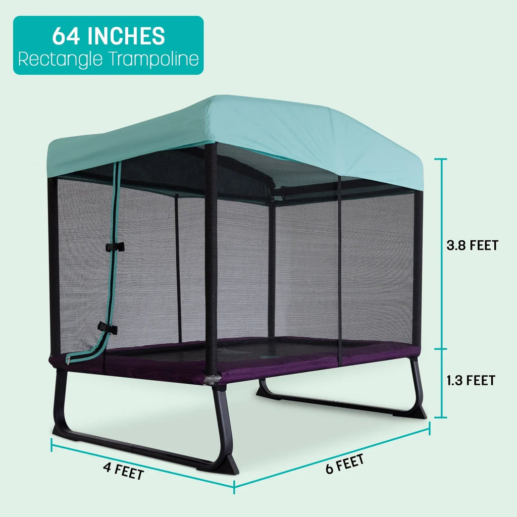 Skywalker Trampoline 6x4ft Rectangle Trampoline with Enclosure Net for Kids and Toddlers, up to 200 LB Safe and Stylish Design Blue and Purple