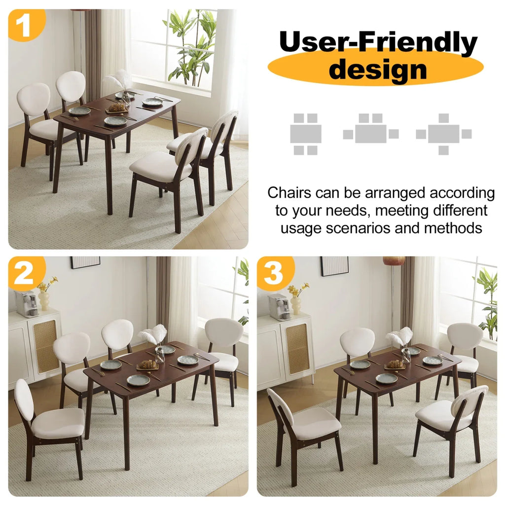 5-Piece Wooden Kitchen Table and Chair Set, Dinette Sets with 1 Rectangular Table and 4 Upholstered Chairs, Space-Saving Dining Table Set for 4, Natural