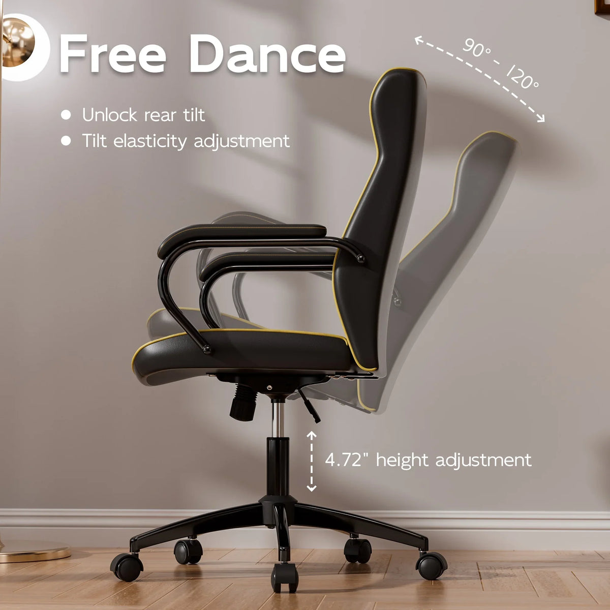 Ninecer White and Gold Office Chair with Soft Leather Embroidery, Mid Back Vintage Swivel Executive Desk Chair with Wheels and Padded Arms, Adjustable Height