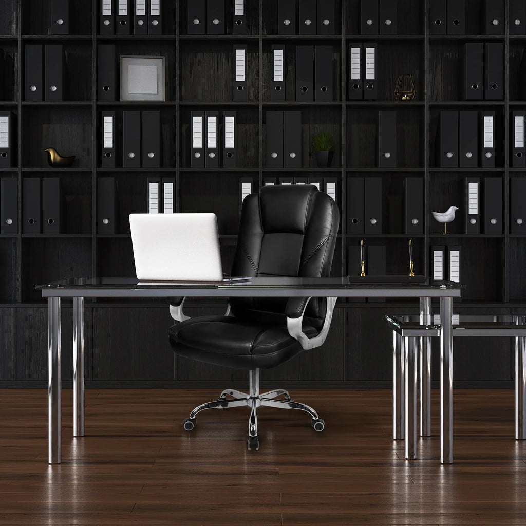 NEO CHAIR Home Office Chair, Heavy Duty Leather Office Chair, Ergonomic High Back Cushion Lumbar Back Support, Computer Desk Executive Chair for Work, 8 Hours Comfort, Jet Black