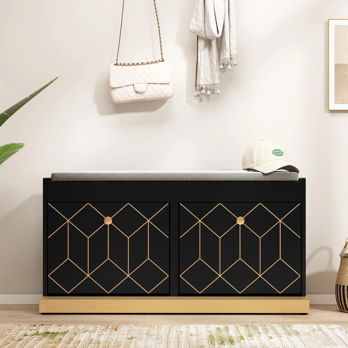 HLR White Shoe Cabinet, Shoe Cabinet with 2 Drawers Shoe Storage, Entryway Bench with Padded Seat