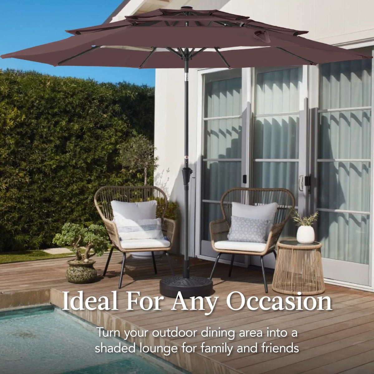 Best Choice Products 10ft 3-Tier Patio Umbrella, Market Sun Shade w/ Tilt Adjustment, Easy Crank - Red