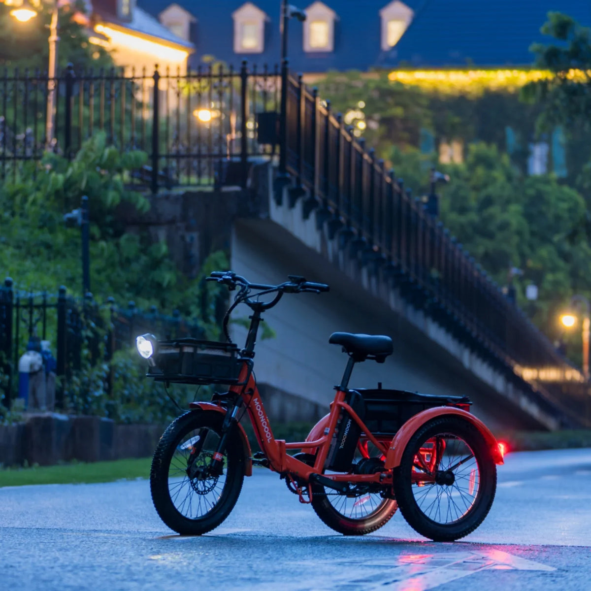 MOONCOOL TK1 Folding Electric Tricycle for Adults,48V 14.5Ah Removable battery, 500W"Peak 1000w"Motor, 20" Fat Tire Step-Thru 3Wheel Electric Bicycle w/Front&Rear Baskets, Certified to UL 2849 by SGS