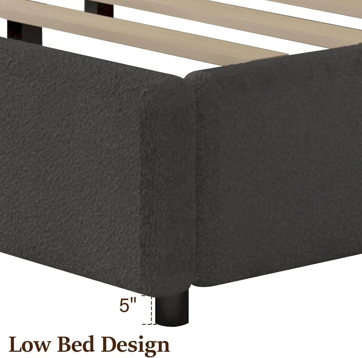 4 EVER WINNER Queen Size Bed Frame, Boucle Upholstered Bed Frame with Headboard, White Queen Bed Frame, White