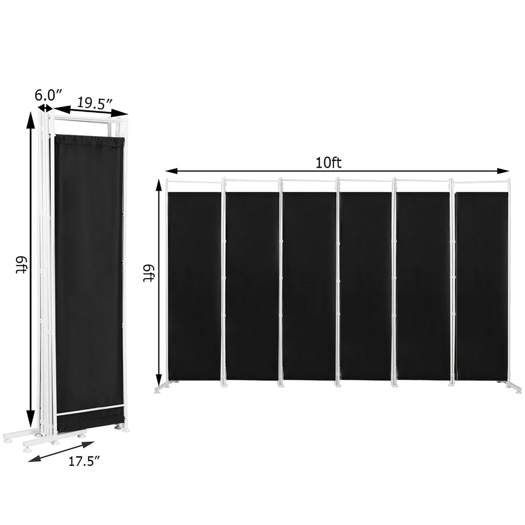 Costway 6-Panel Room Divider Folding Privacy Screen w/Steel Frame Decoration Brown