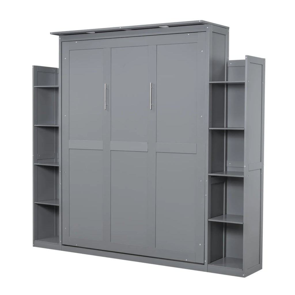 Harper & Bright Designs Full Size Murphy Bed with Shelves, Foldable Wall Bedframe w/Flexible Slats Support, Space-Saving Design, Can Be Folded Into Cabinet, White