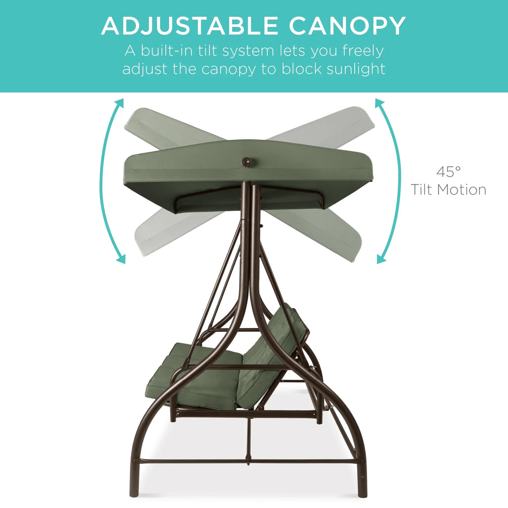 Best Choice Products 3-Seat Outdoor Converting Canopy Swing Glider Patio Hammock w/ Removable Cushions - Burgundy