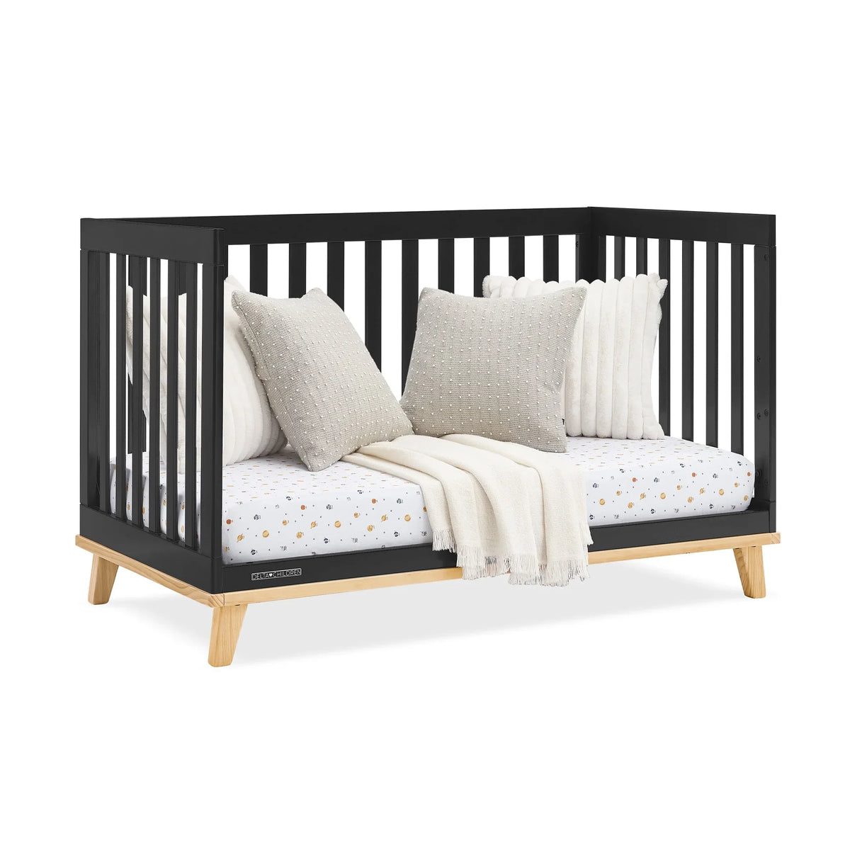 Delta Children Frankie 4-in-1 Convertible Crib - Greenguard Gold Certified, Black with Natural