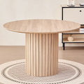 47 inches Modern Round Dining Table, Wood Kitchen Table for 4 with Two-part Tabletop and Wooden Strip Columns Base, Farmhouse Table for Kitchen, Dinning Room, Oak