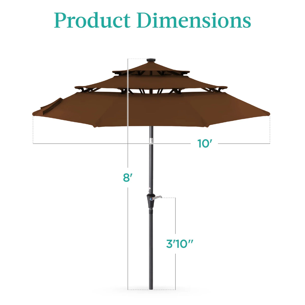 Best Choice Products 10ft 3-Tier Solar Patio Umbrella w/ 24 LED Lights, Tilt Adjustment, Easy Crank - Tan