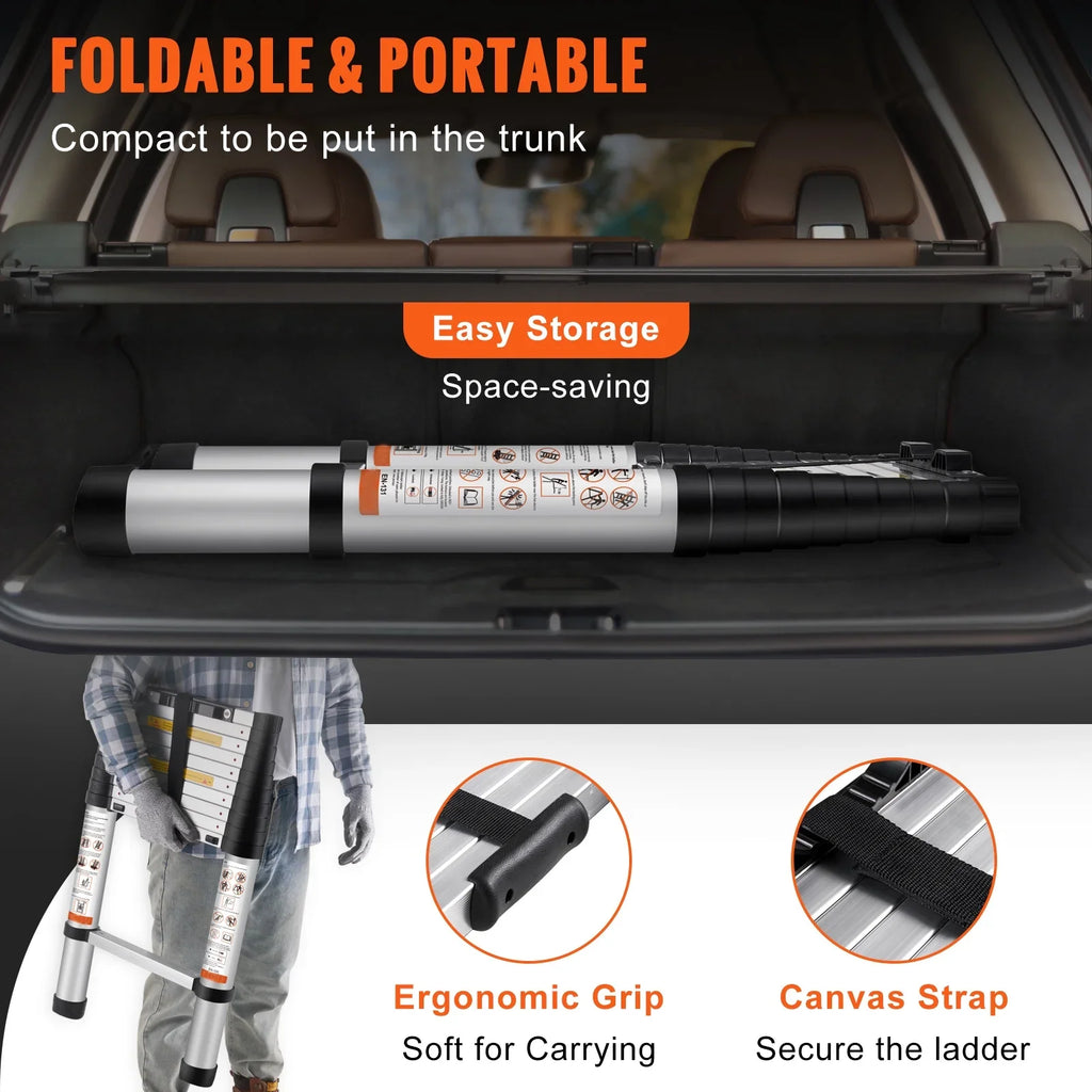 SKYSHALO Telescopic Aluminum Extension Multipurpose Portable Ladder, 10.5 ft