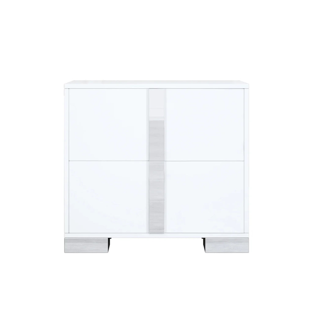Elegant Nightstand with Metal Handle, Mirrored Bedside Table with 2 Drawers for Bedroom, Living Room, End Sofa Side Table for Living Room, Office, White