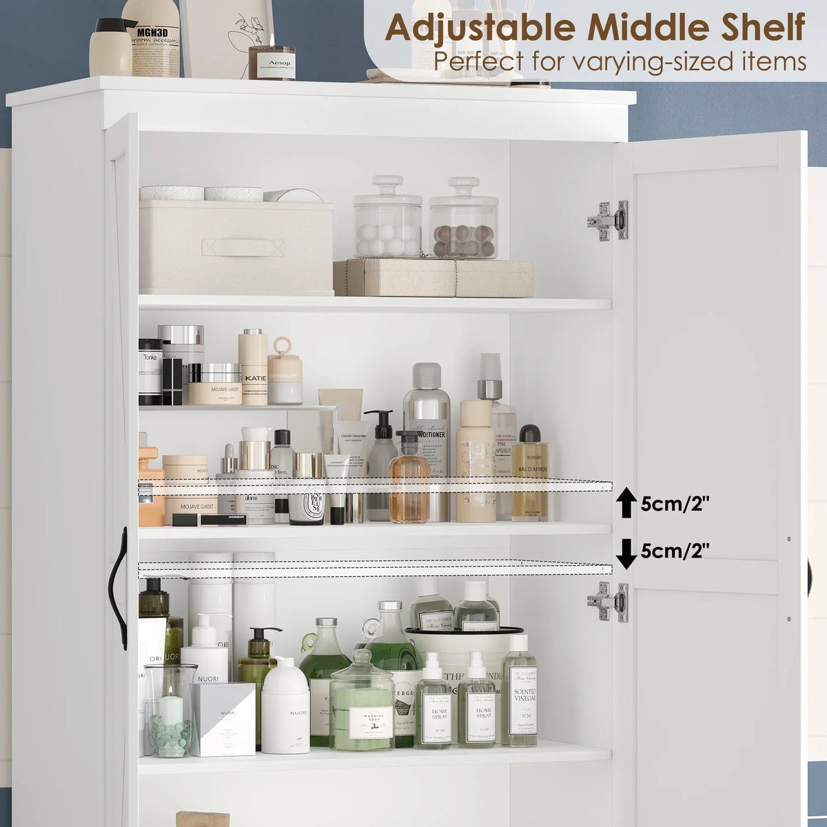 Homfa 70.3"H Bathroom Storage Cabinet, Farmhouse Linen Storage Cabinet with 2 Drawers, White