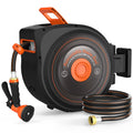 Retractable Garden Hose Reel 1/2 in x 100 ft, Auto-Rewind & Any Length Lock, 180" Swivel Heavy Duty Hose Reel Wall Mount for Outside, 10 Spray Patterns, UV-Resistant
