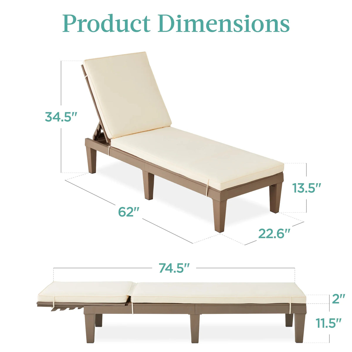 Best Choice Products Outdoor Lounge Chair, Resin Patio Chaise Lounger w/ Seat Cushion, 5 Positions - Gray/Navy