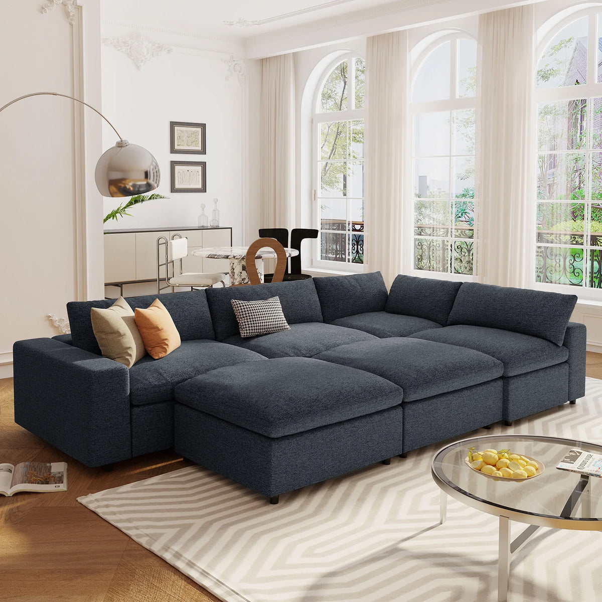 Harper & Bright Designs Convertible Modular Sectional Sofa with 2 Removable Ottomans & Pillows, Large U Shape Cloud Couch with Reversible Chaise for Living Room, Grey