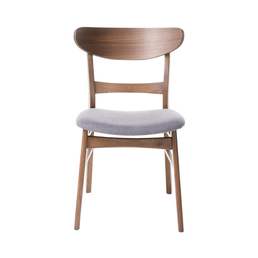 GDFSTUDIO Mid Century Modern Fabric Upholstered Rubberwood Dining Chairs, Set of 2, Dark Gray and Walnut