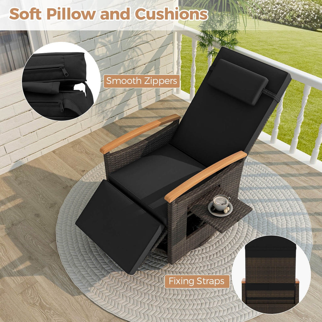 Costway Outdoor 360" Swivel Rattan Recliner Chair Patio Wicker Chaise Lounge Chair Beige