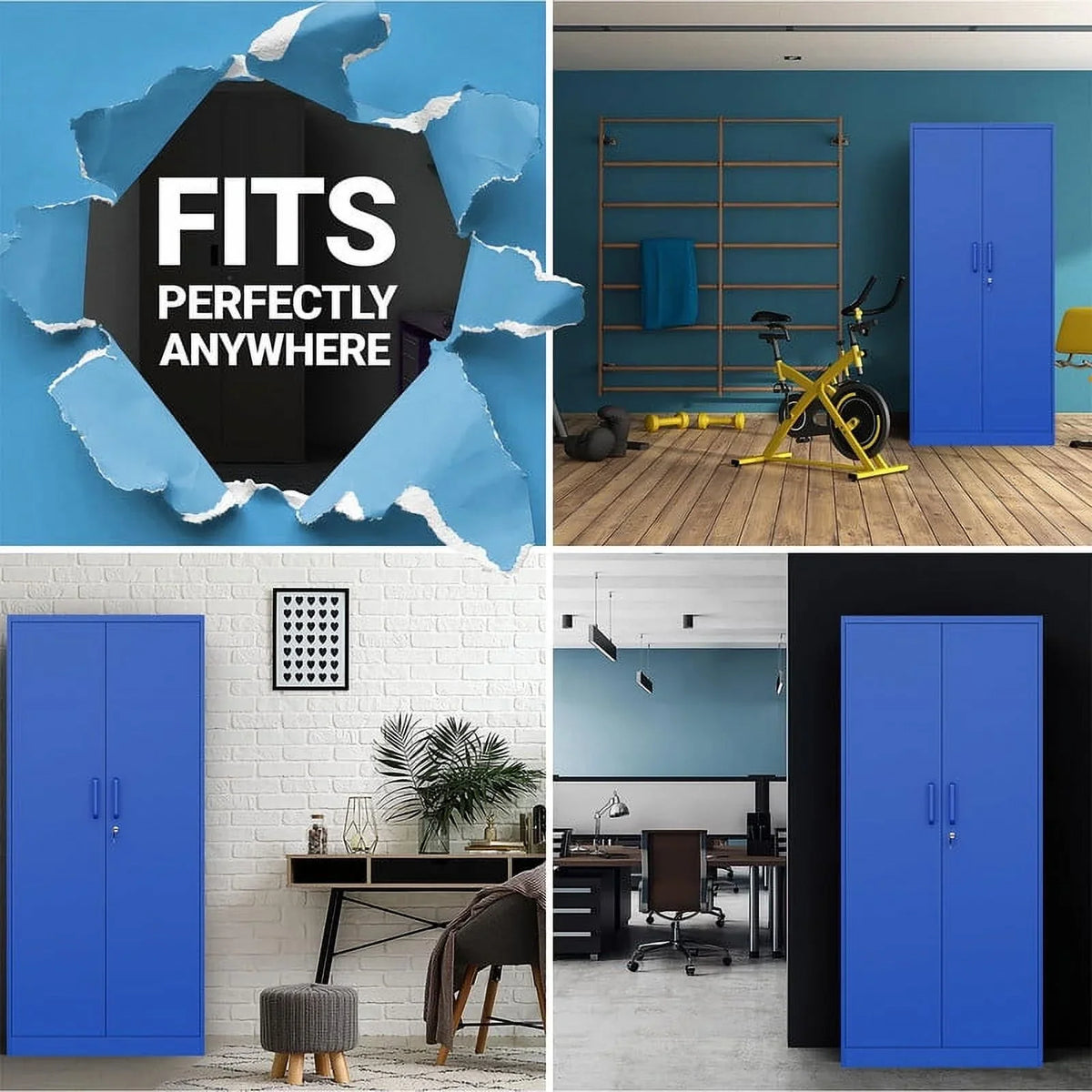 Fesbos Metal Garage Storage Cabinet with 2 Doors and 4 Adjustable Shelves - 71" Steel Lockable File Cabinet,Locking Tool Cabinet for Office,Home,Garage,Gym (Blue)
